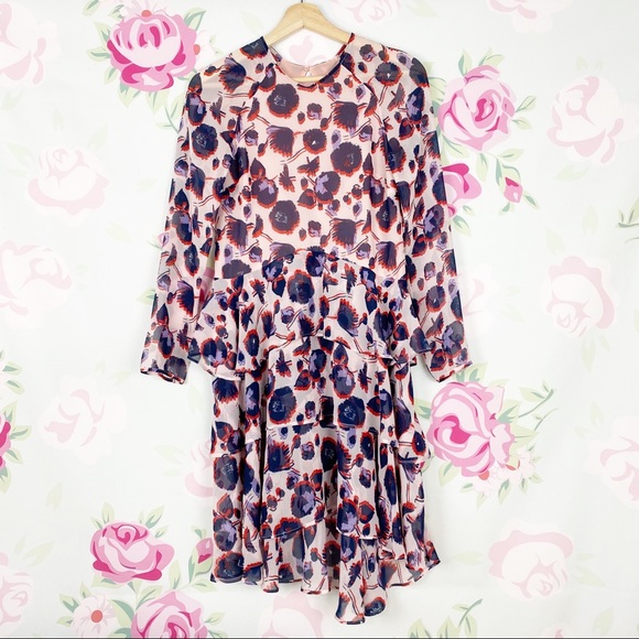 NEW H&M Printed Floral Ruffle Midi Dress 2 - Picture 1 of 8